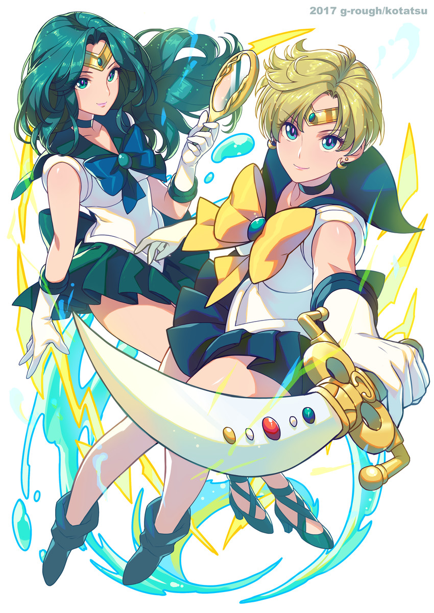 ten'ou haruka, kaiou michiru, sailor uranus, and sailor neptune (bishoujo senshi sailor moon) drawn by kotatsu_(g-rough)