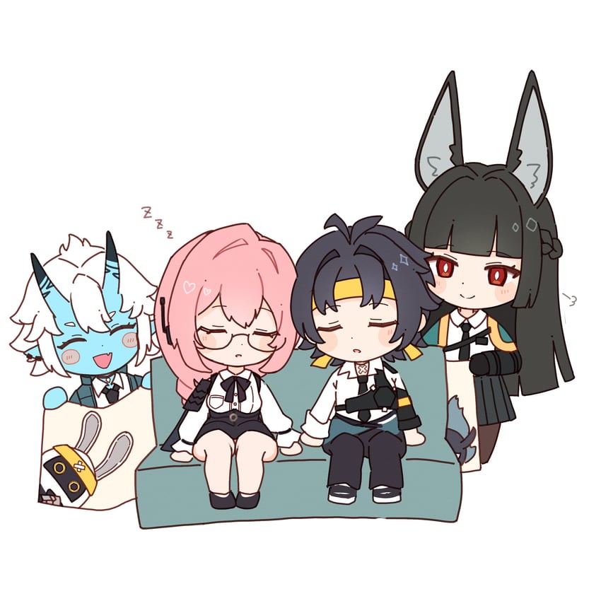 hoshimi miyabi, tsukishiro yanagi, soukaku, asaba harumasa, and asaboo (zenless zone zero) drawn by sazisazi50
