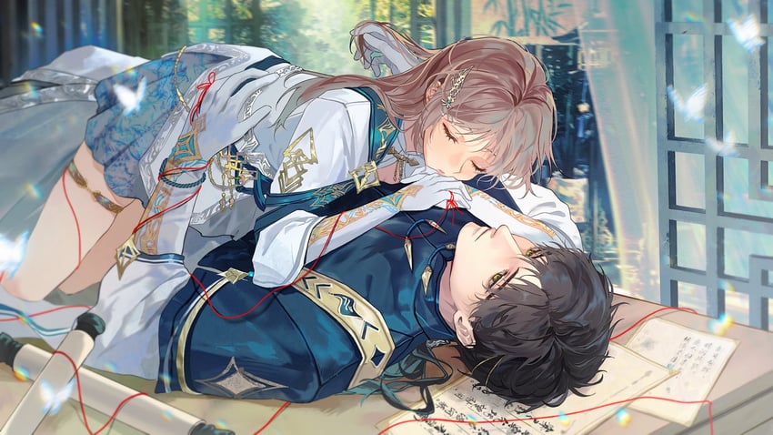 protagonist and zayne (love and deepspace) drawn by tennetshizi