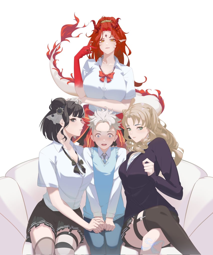 eiko orihime, hua mei shi, momoki, and yuurei san (indie virtual youtuber) drawn by sechipuu