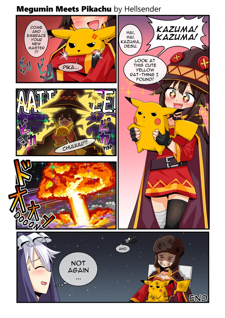 pikachu, megumin, and eris (pokemon and 1 more) drawn by acefish