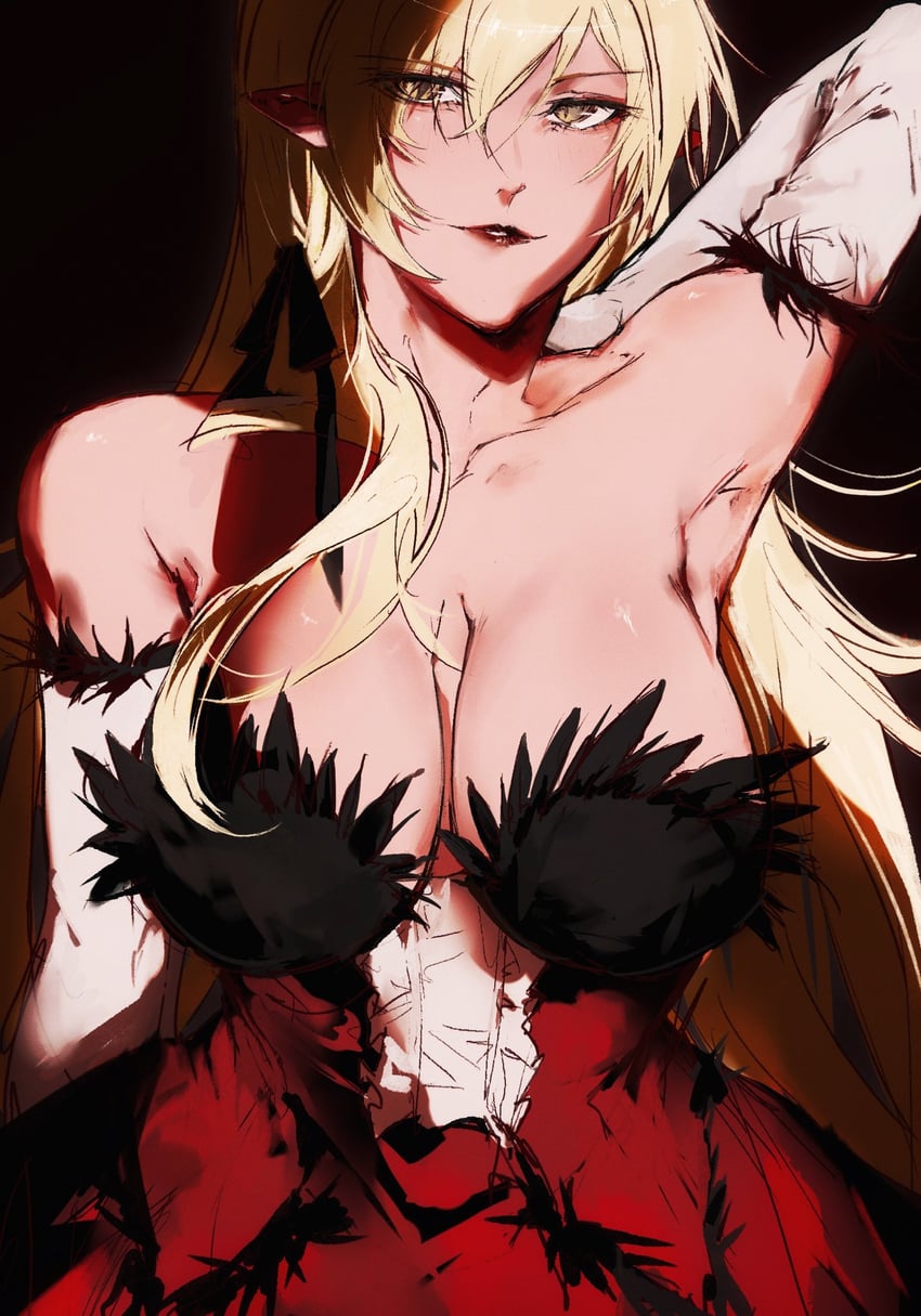 oshino shinobu and kiss-shot acerola-orion heart-under-blade (monogatari and 1 more) drawn by moku_(muooku)