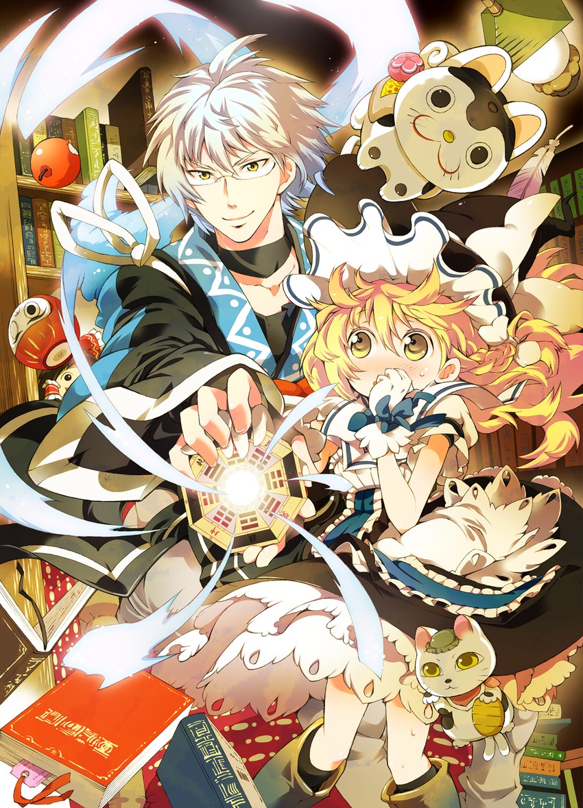 hakurei reimu, kirisame marisa, chen, and morichika rinnosuke (touhou and 1 more) drawn by ichizen_(o_tori)
