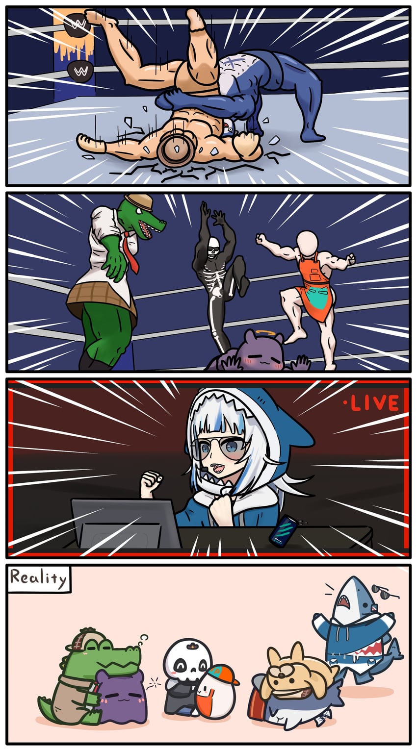 gawr gura, takodachi, bloop, bubba, death-sensei, and 1 more (hololive and 3 more) drawn by mpien