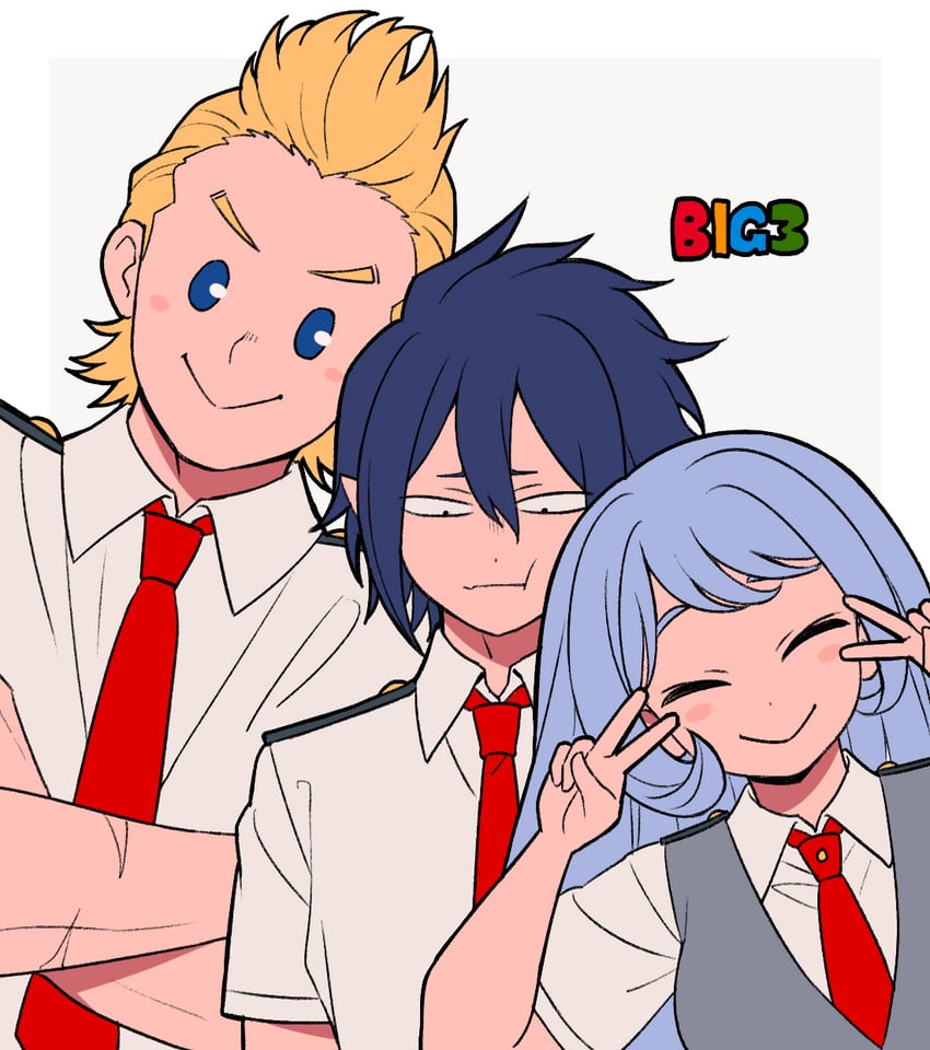 hado nejire, togata mirio, and amajiki tamaki (boku no hero academia) drawn by mommorua