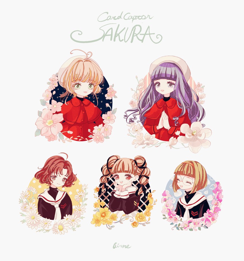 kinomoto sakura, daidouji tomoyo, sasaki rika, yanagisawa naoko, and mihara chiharu (cardcaptor sakura) drawn by mii_(ff96zgrckhox)