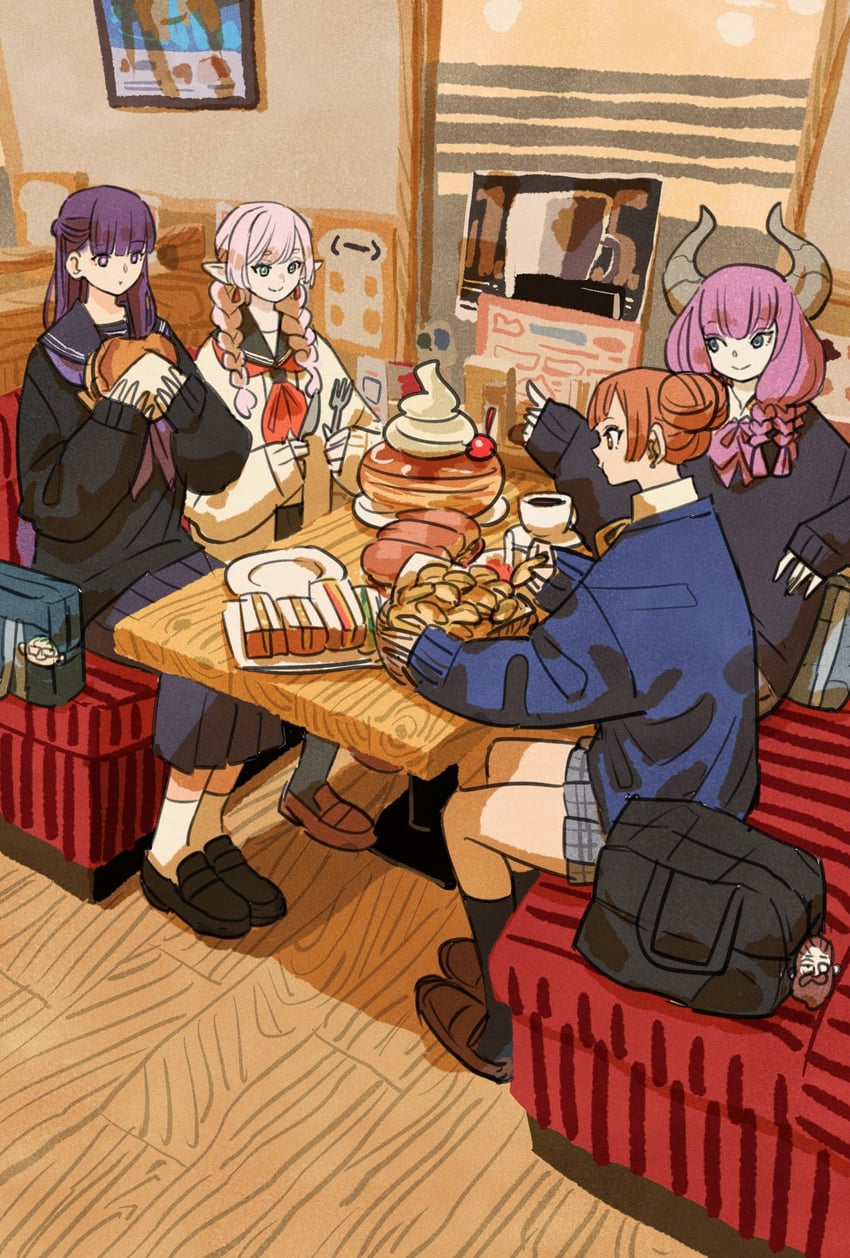 frieren, fern, aura, heiter, laufen, and 1 more (sousou no frieren) drawn by takeuchi_ryousuke