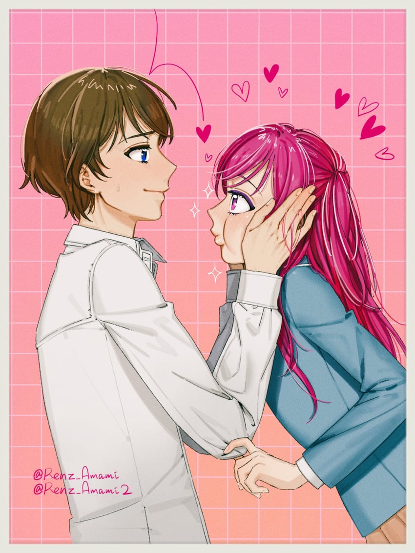 yumehara nozomi and kokoda kouji (precure and 1 more) drawn by renz_amami