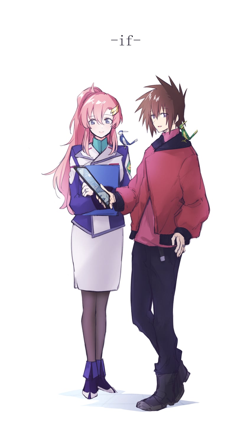 lacus clyne, kira yamato, and torii (gundam and 2 more) drawn by soshiki