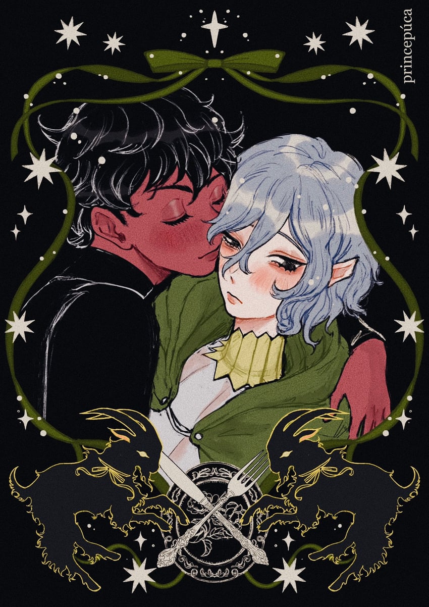 mithrun, kabru, and goat (dungeon meshi) drawn by sarah_(princepuca)