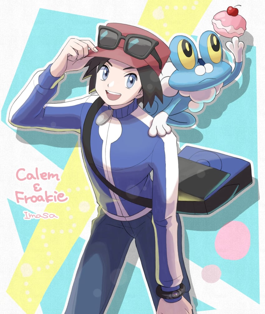 calem and froakie (pokemon and 1 more) drawn by im_i_masa