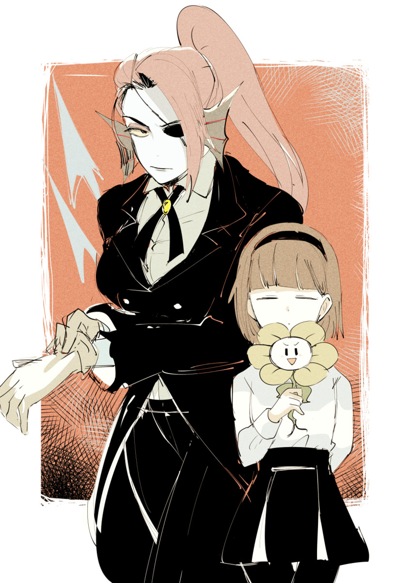 frisk, undyne, flowey, r dorothy wayneright, and roger smith (undertale and 1 more) drawn by asumi_chikyuu