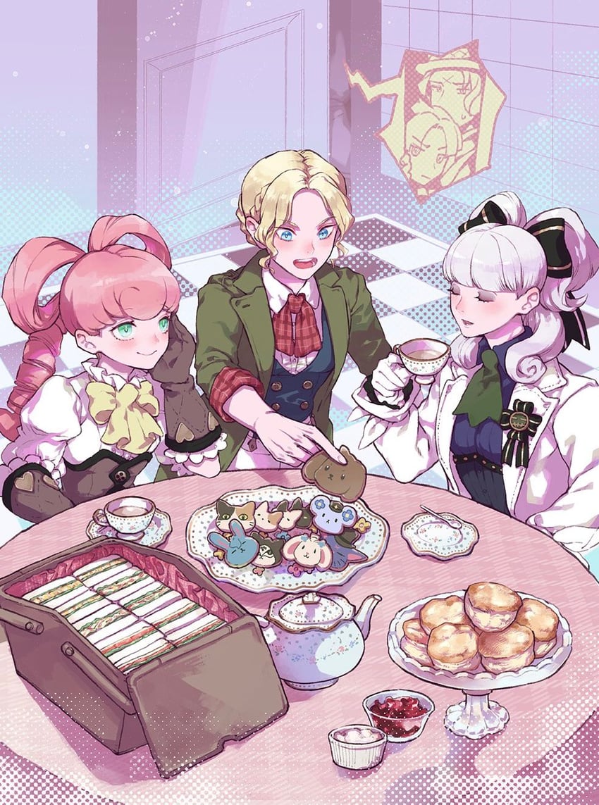 kazuma asogi, barok van zieks, iris wilson, gina lestrade, and maria gorey (ace attorney and 2 more) drawn by noi350