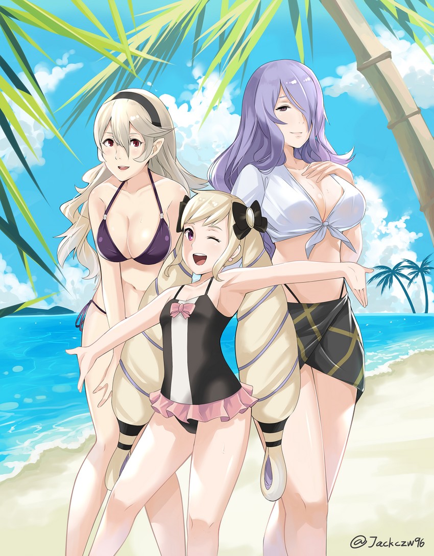 female corrin, camilla, and elise (fire emblem and 2 more) drawn by j@ck