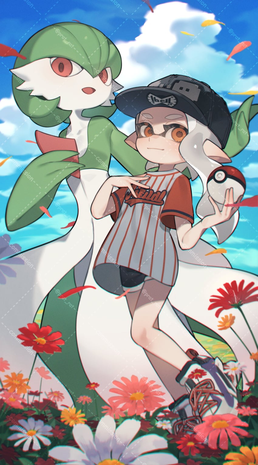 inkling player character, gardevoir, and inkling girl (pokemon and 1 more) drawn by prat_rat