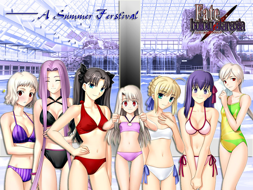 artoria pendragon, saber, tohsaka rin, illyasviel von einzbern, matou sakura, and 3 more (fate and 2 more) drawn by takeuchi_takashi