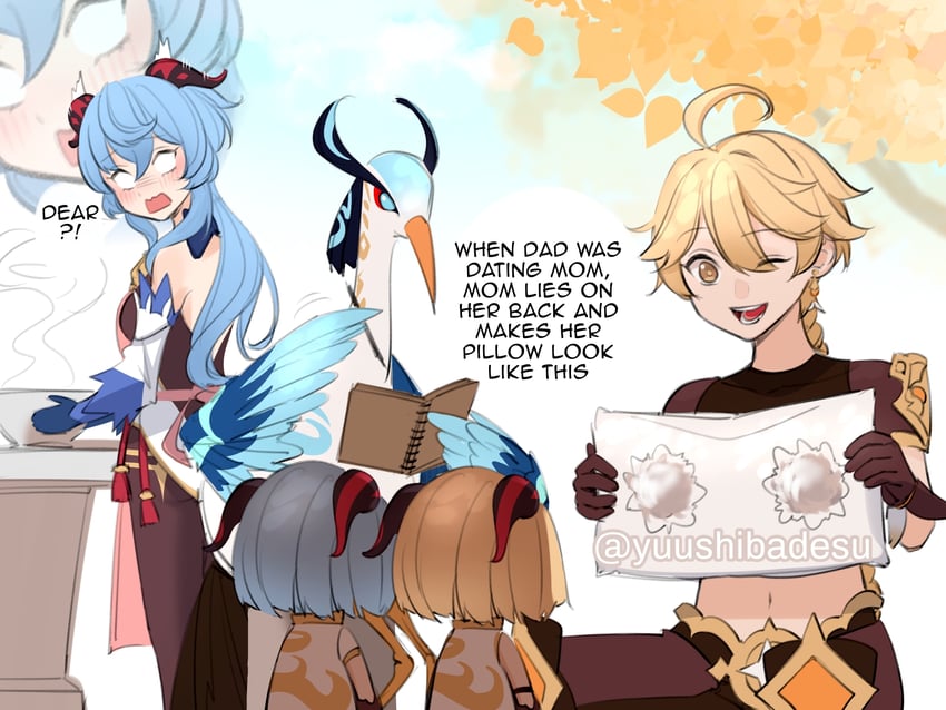 ganyu, aether, xianyun, and cloud retainer (genshin impact) drawn by yuushiba
