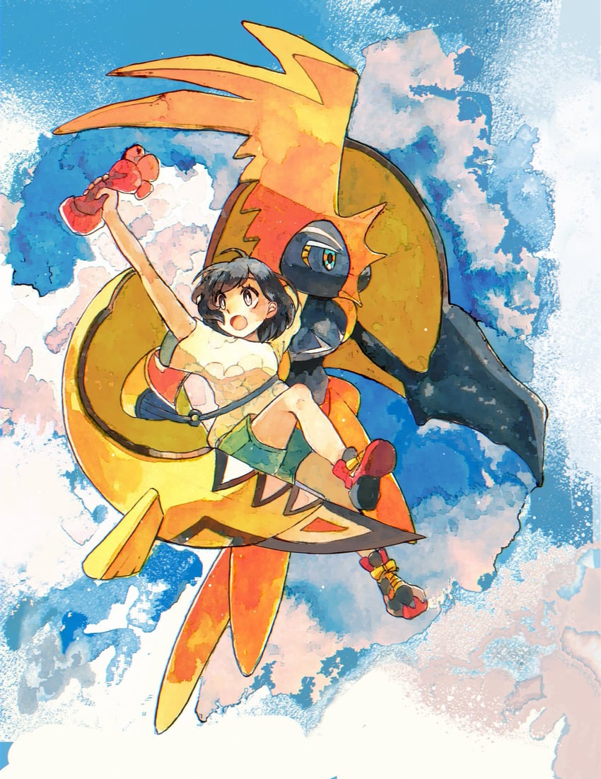 selene and tapu koko (pokemon and 1 more) drawn by koke_karashiro