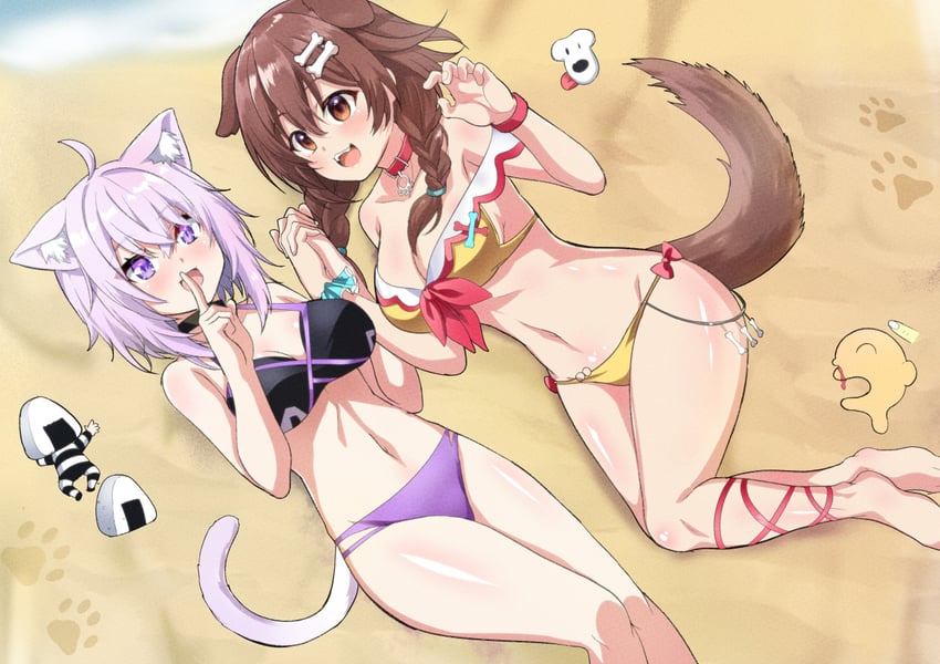 nekomata okayu and inugami korone (hololive) drawn by fuyumi_kazuki
