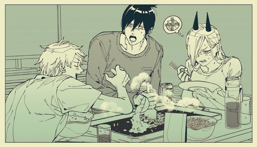 power, denji, and hayakawa aki (chainsaw man) drawn by kanitumuri