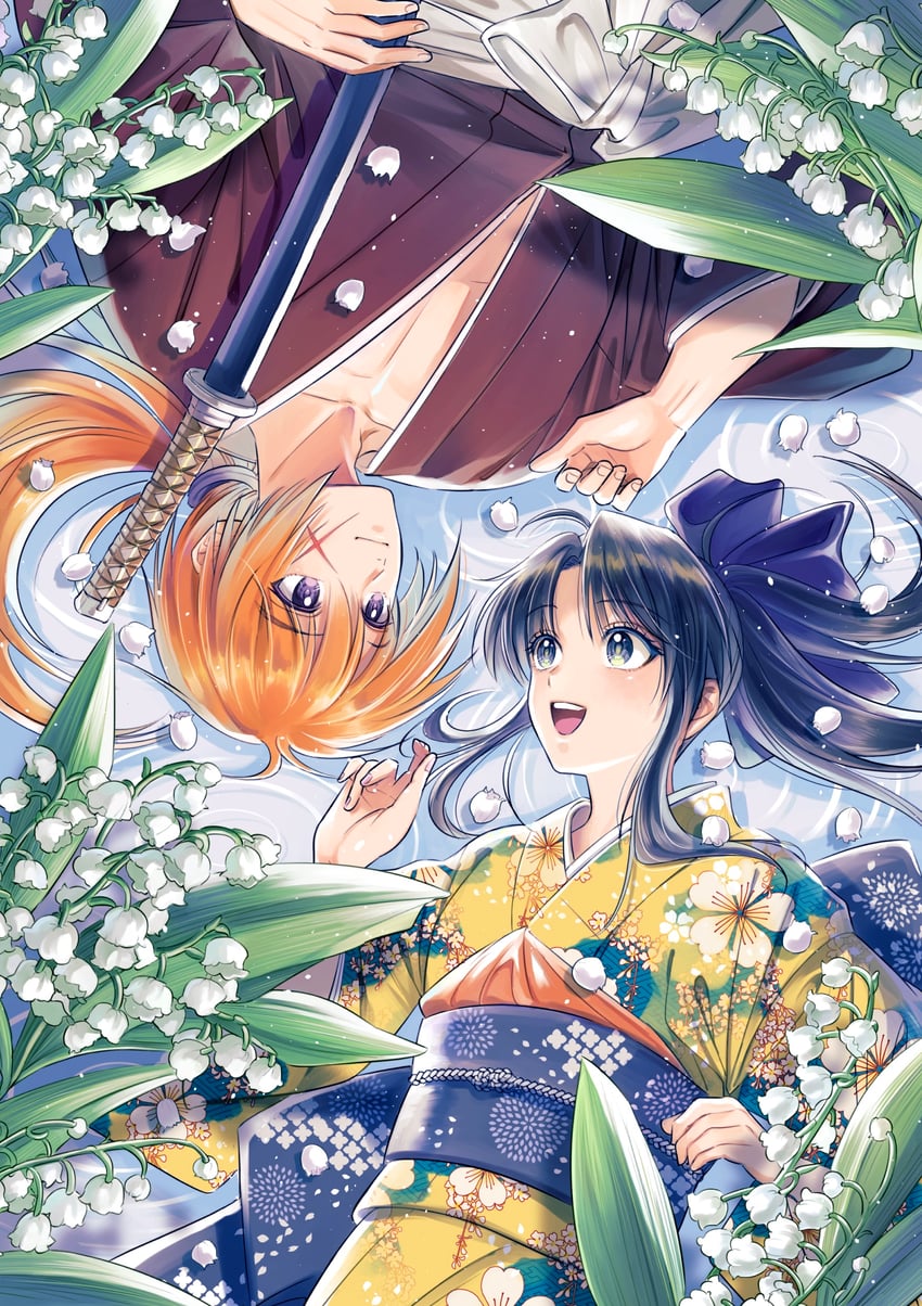 himura kenshin and kamiya kaoru (rurouni kenshin) drawn by natsu_mikan_(level9)