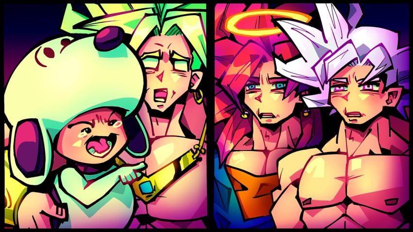 son goku, vegetto, toad, broly, and snoopy (mario and 5 more) drawn by alpharecdyt