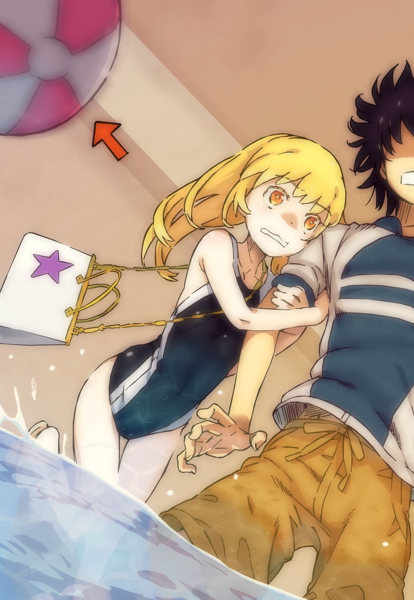 shokuhou misaki and kamijou touma (toaru majutsu no index and 1 more) drawn by gazing_eye and haimura_kiyotaka