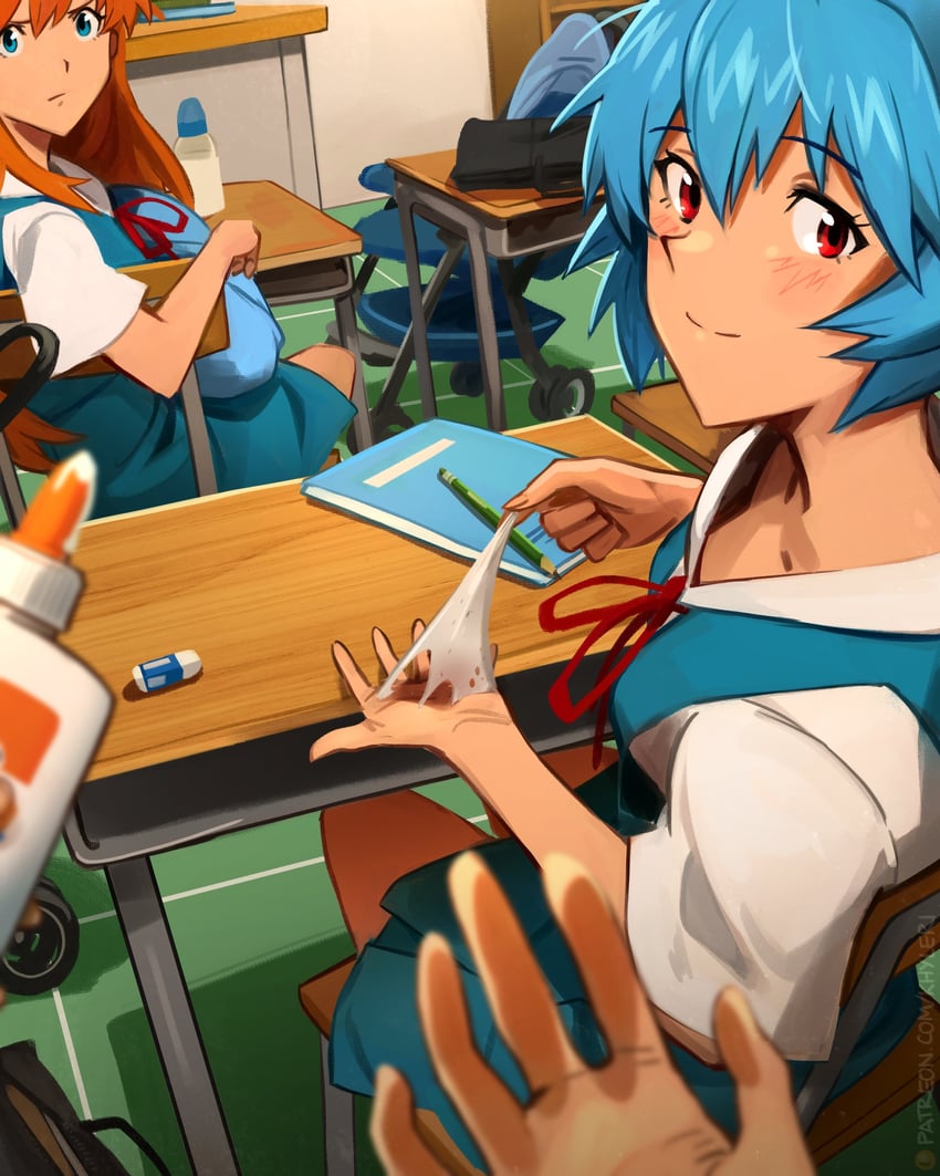 souryuu asuka langley and ayanami rei (neon genesis evangelion) drawn by khyle.