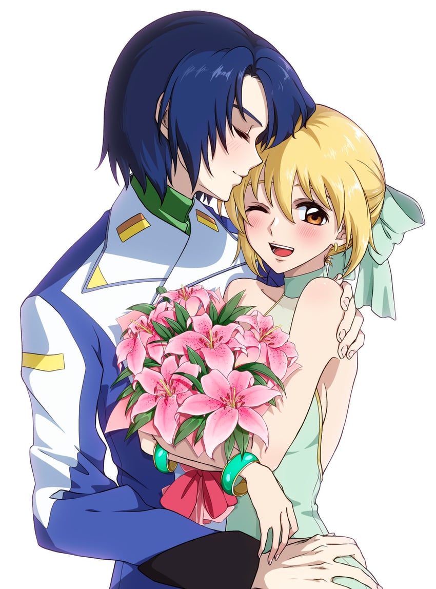 cagalli yula athha and athrun zala (gundam and 3 more) drawn by saeka