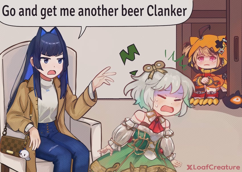 ouro kronii, gigi murin, cecilia immergreen, and boros (hololive and 1 more) drawn by loafcreature