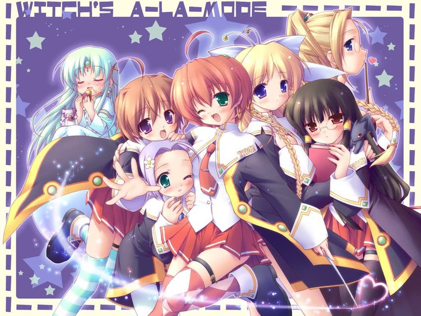rydia arsenal, silvia aizetto, ellene sylvana, cauldron, seven, and 2 more (majokko a la mode) drawn by komatsu_eiji