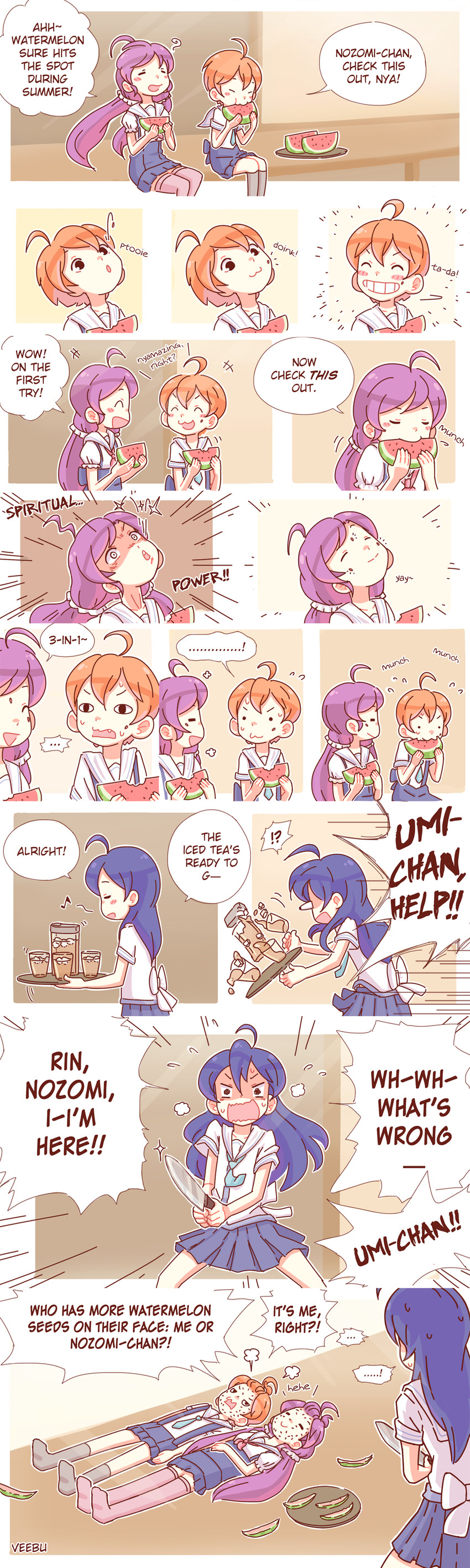 tojo nozomi, sonoda umi, and hoshizora rin (love live! and 2 more) drawn by friedbun