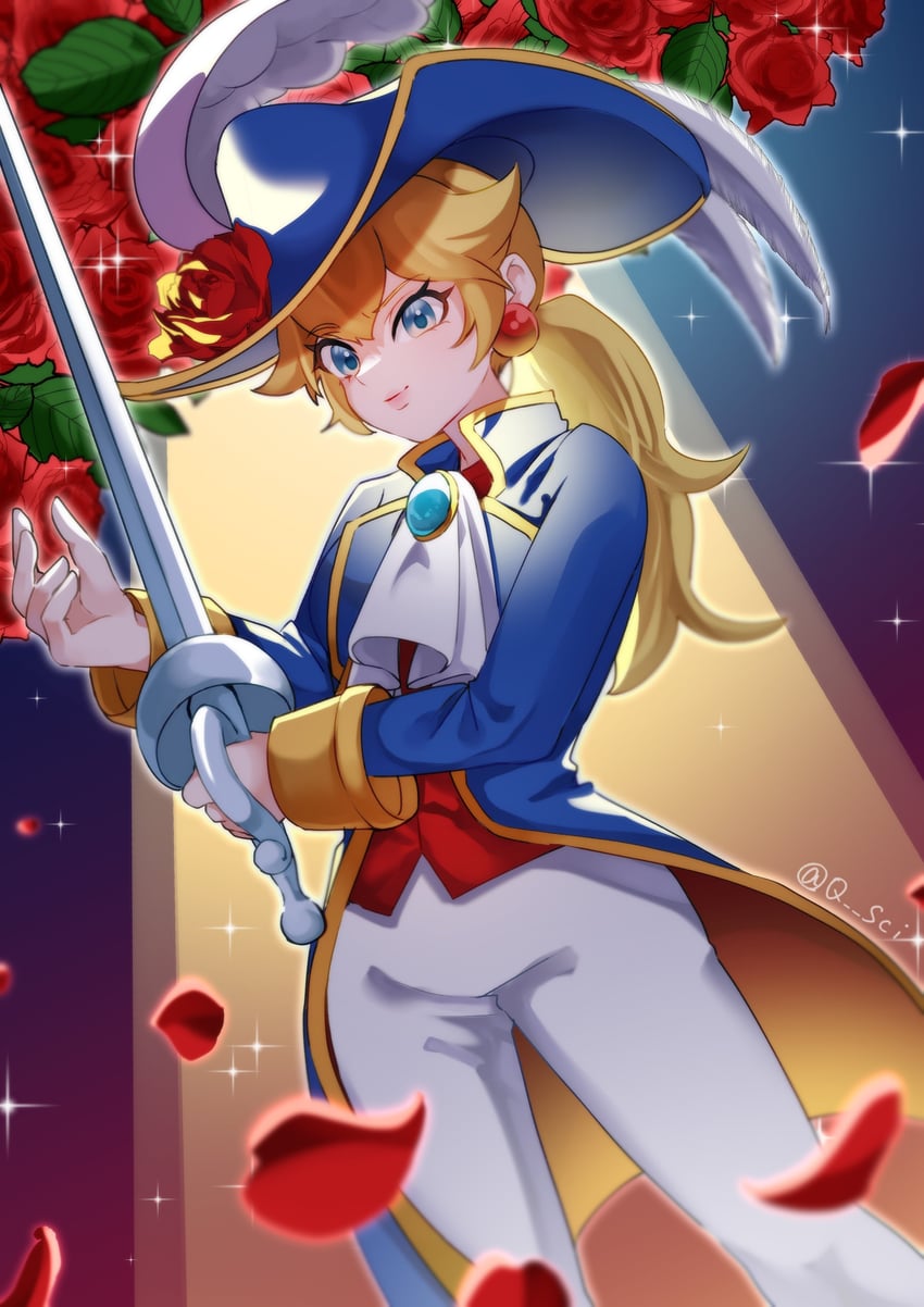 princess peach and swordfighter peach (mario and 1 more) drawn by yoshino_(q_sci)