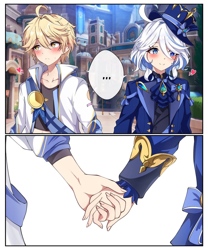 aether and furina (genshin impact) drawn by midori_(midori13579)