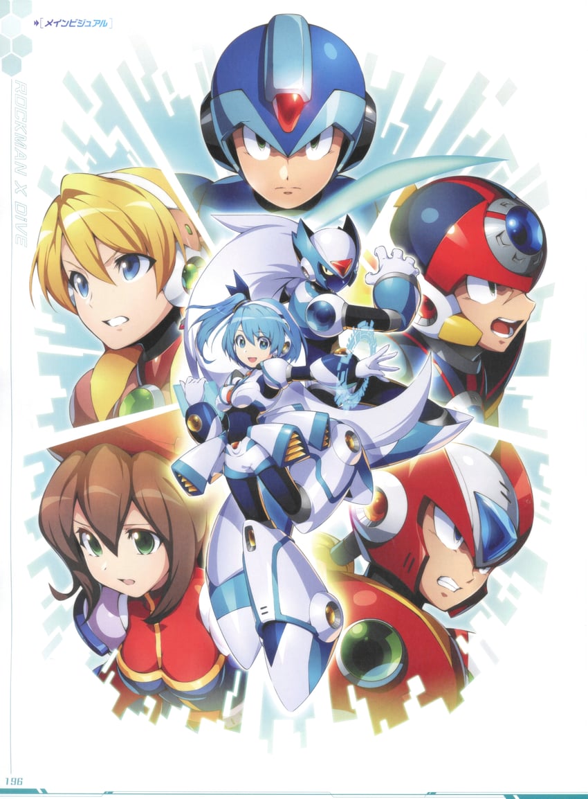 zero, x, iris, axl, alia, and 2 more (mega man and 2 more) drawn by mizuno_keisuke