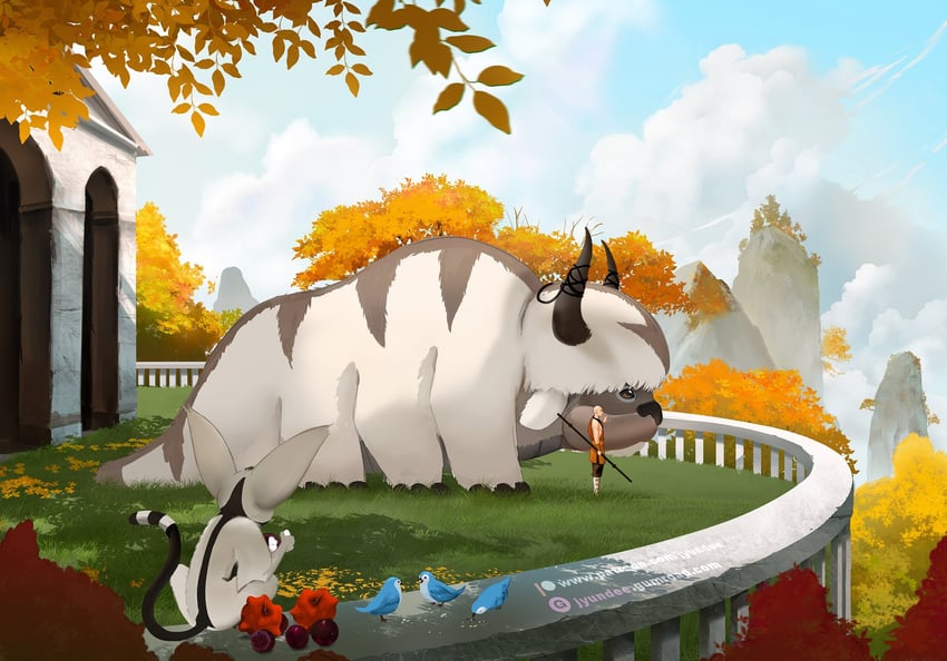 aang, momo, and appa (avatar legends and 1 more) drawn by jyundee