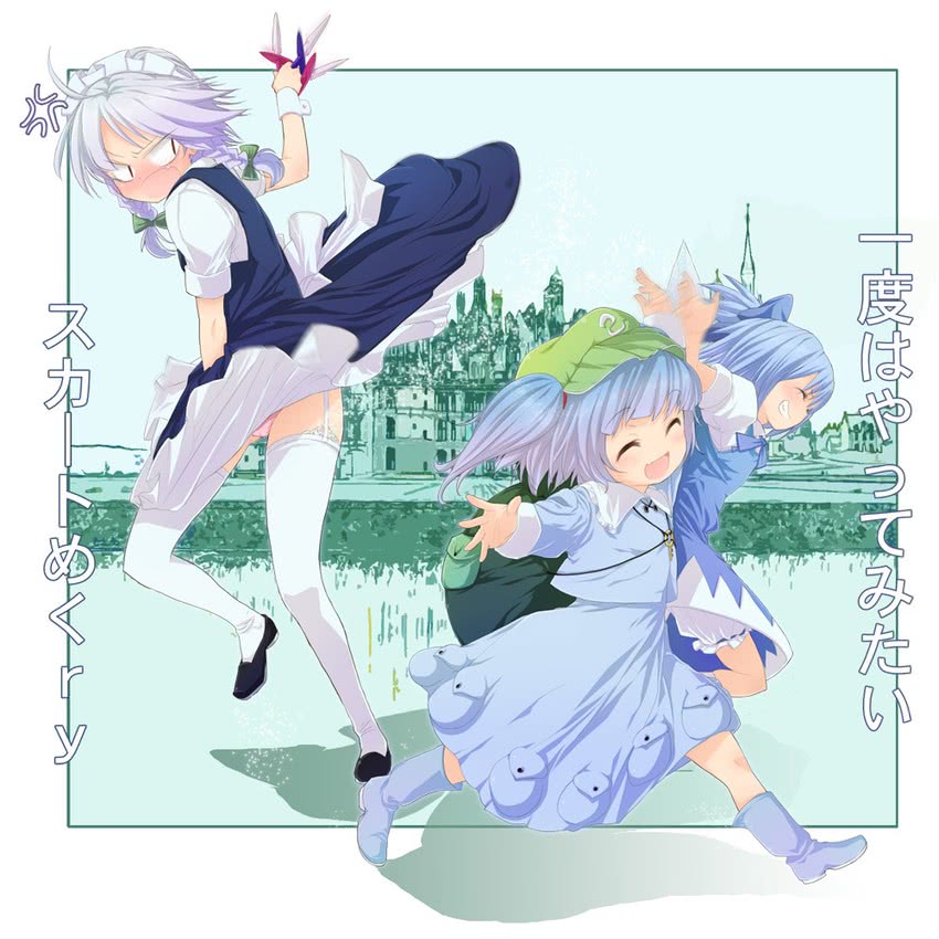 izayoi sakuya, cirno, and kawashiro nitori (touhou) drawn by buriki