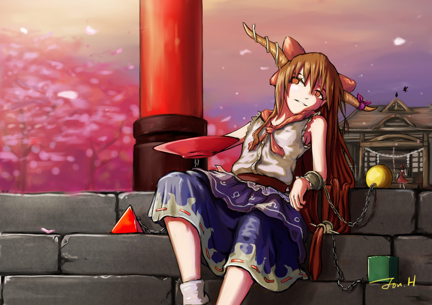 hakurei reimu and ibuki suika (touhou) drawn by jonathan_h