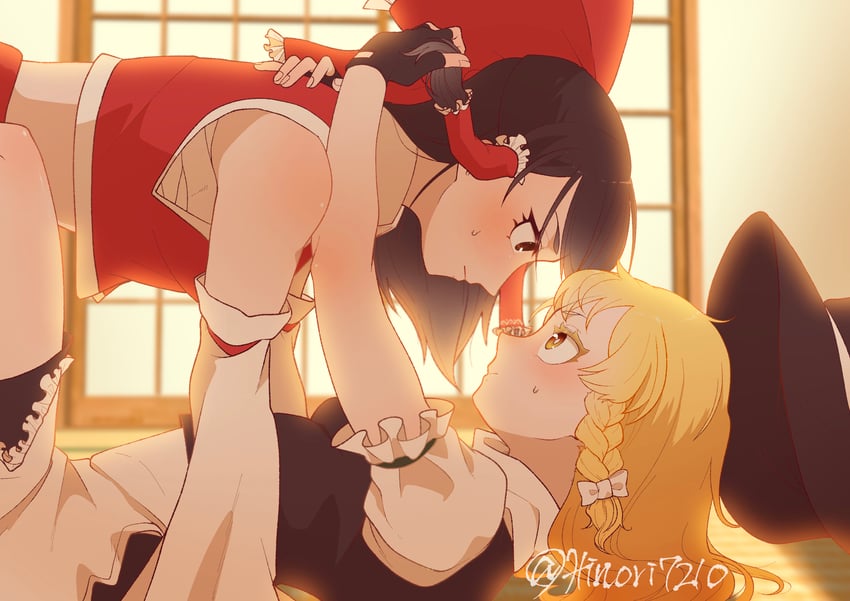 hakurei reimu and kirisame marisa (touhou) drawn by hinori7210