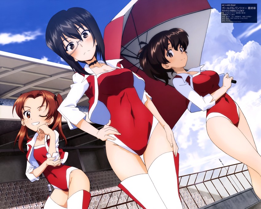 kadotani anzu, kawashima momo, and koyama yuzu (girls und panzer and 1 more) drawn by tsujimura_roku