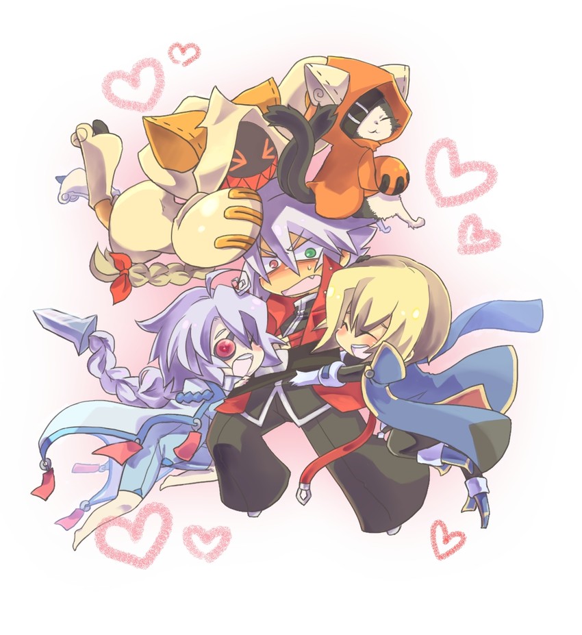 ragna the bloodedge, nu-13, taokaka, jin kisaragi, and jubei (blazblue) drawn by 96alba