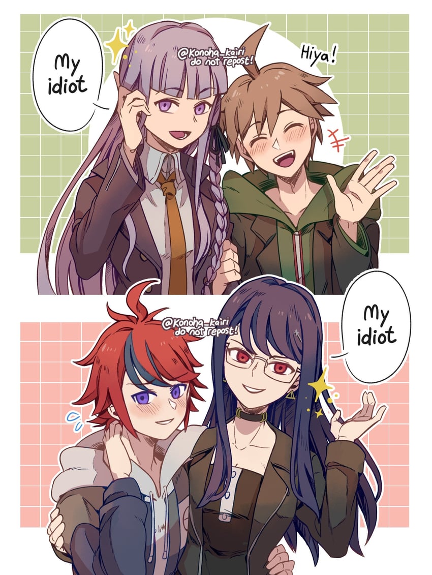 kirigiri kyoko, naegi makoto, sumino takumi, and shizuhara hiruko (danganronpa and 2 more) drawn by konoha_kairi