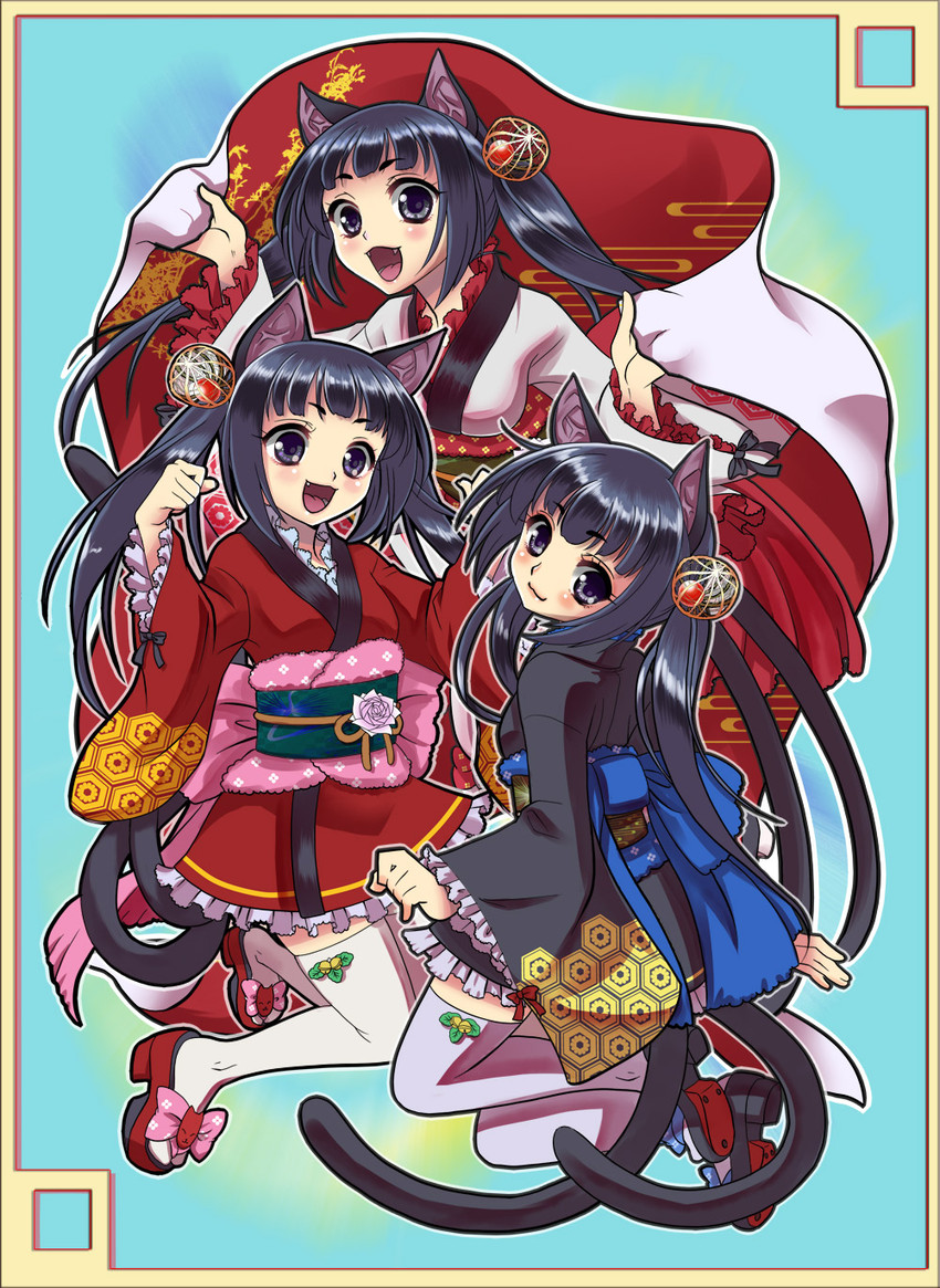 persian, nekomusume, and nekomata (onmyouji ~heian ayakashi kitan~) drawn by kumehara_chiyota