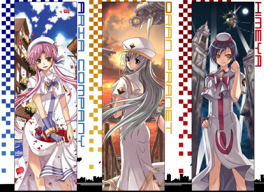 mizunashi akari, alice carroll, and aika granzchesta (aria) drawn by renian
