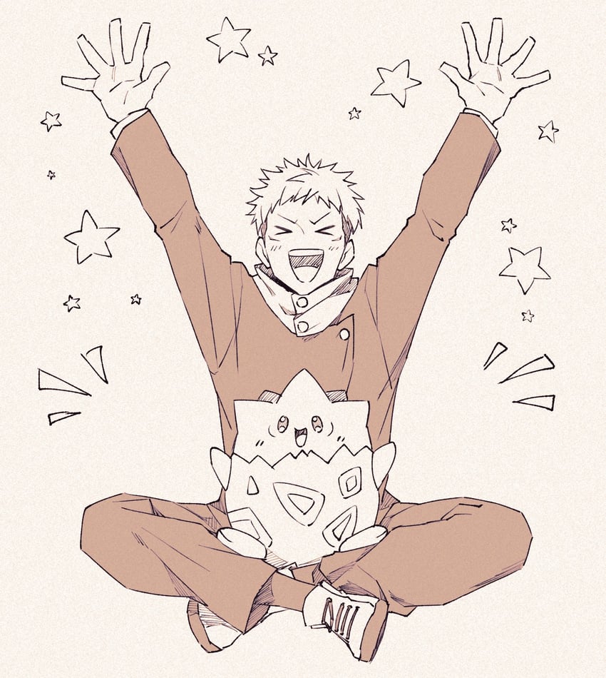 itadori yuuji and togepi (pokemon and 1 more) drawn by yossya