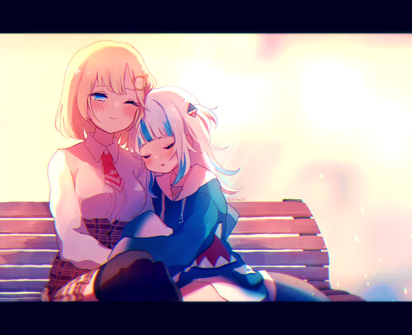 gawr gura and watson amelia (hololive and 1 more) drawn by mozukusupiyo