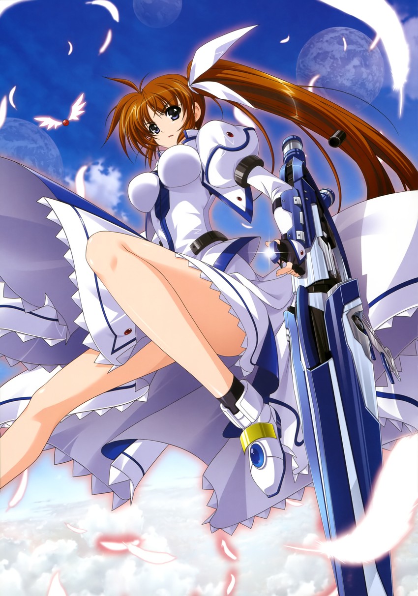 takamachi nanoha, raising heart, and strike cannon (lyrical nanoha and 2 more) drawn by higa_yukari