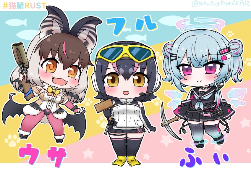 humboldt penguin, brown long-eared bat, and endoluphy (kemono friends and 2 more) drawn by mabuta_(mbt)