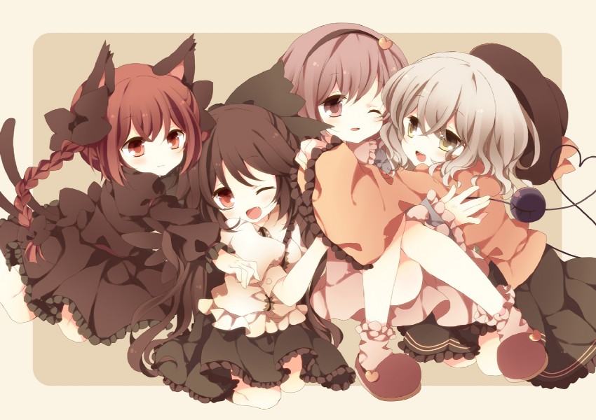 komeiji koishi, komeiji satori, kaenbyou rin, and reiuji utsuho (touhou) drawn by anju_(mocomocousagi)