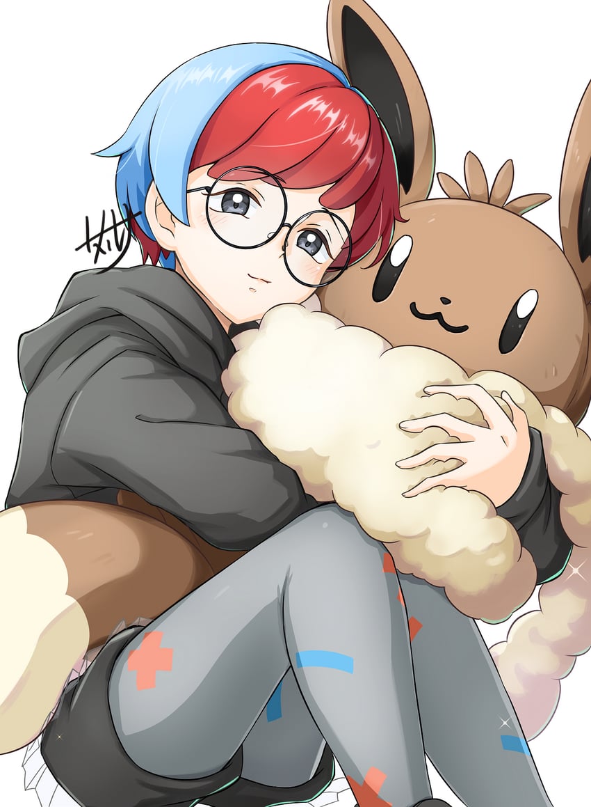 eevee and penny (pokemon and 1 more) drawn by skarameru